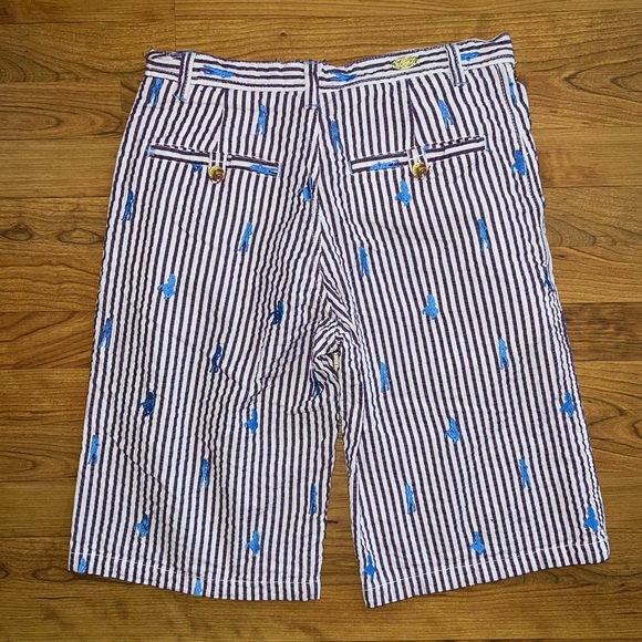 Vintage 80s Parish Striped Shorts Embroidered Designs Purple & Blue Size 32 - Picture 2 of 6